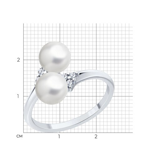 Кольцо из серебра с жемчугом и фианитами из родированное серебро — вид 3