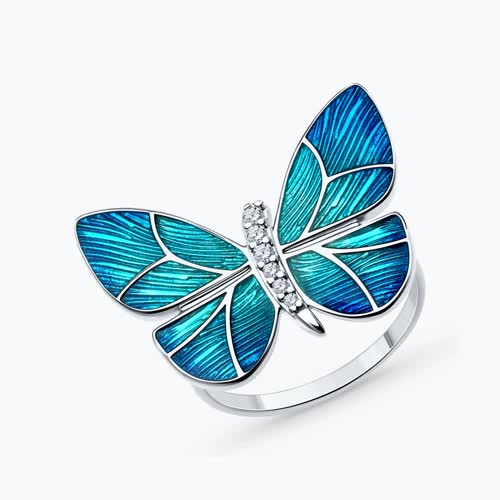 Кольцо из серебра с фианитами и эмалью - видео на модели