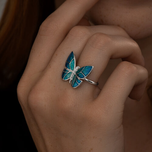 Кольцо из серебра с фианитами и эмалью из серебро — вид 3