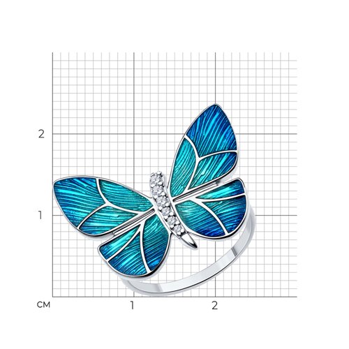 Кольцо из серебра с фианитами и эмалью из серебро — вид 5