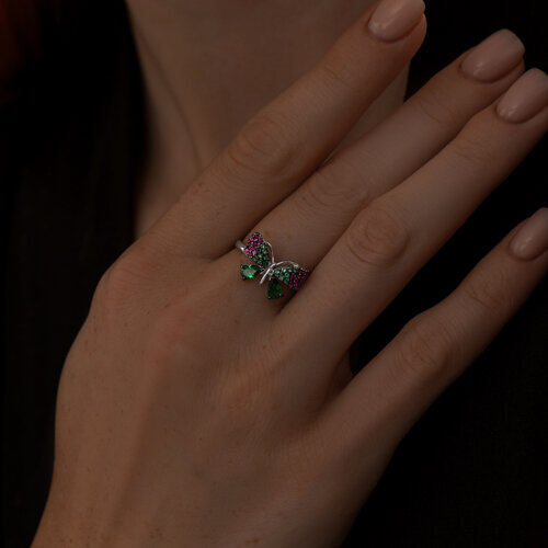 Кольцо из серебра с корундами и фианитами из серебро — вид 3