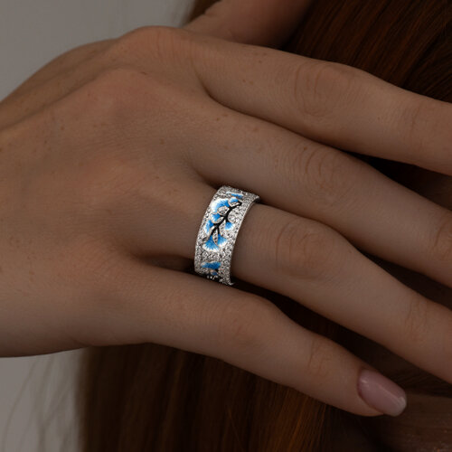 Кольцо из серебра с фианитами и эмалью из серебро — вид 2