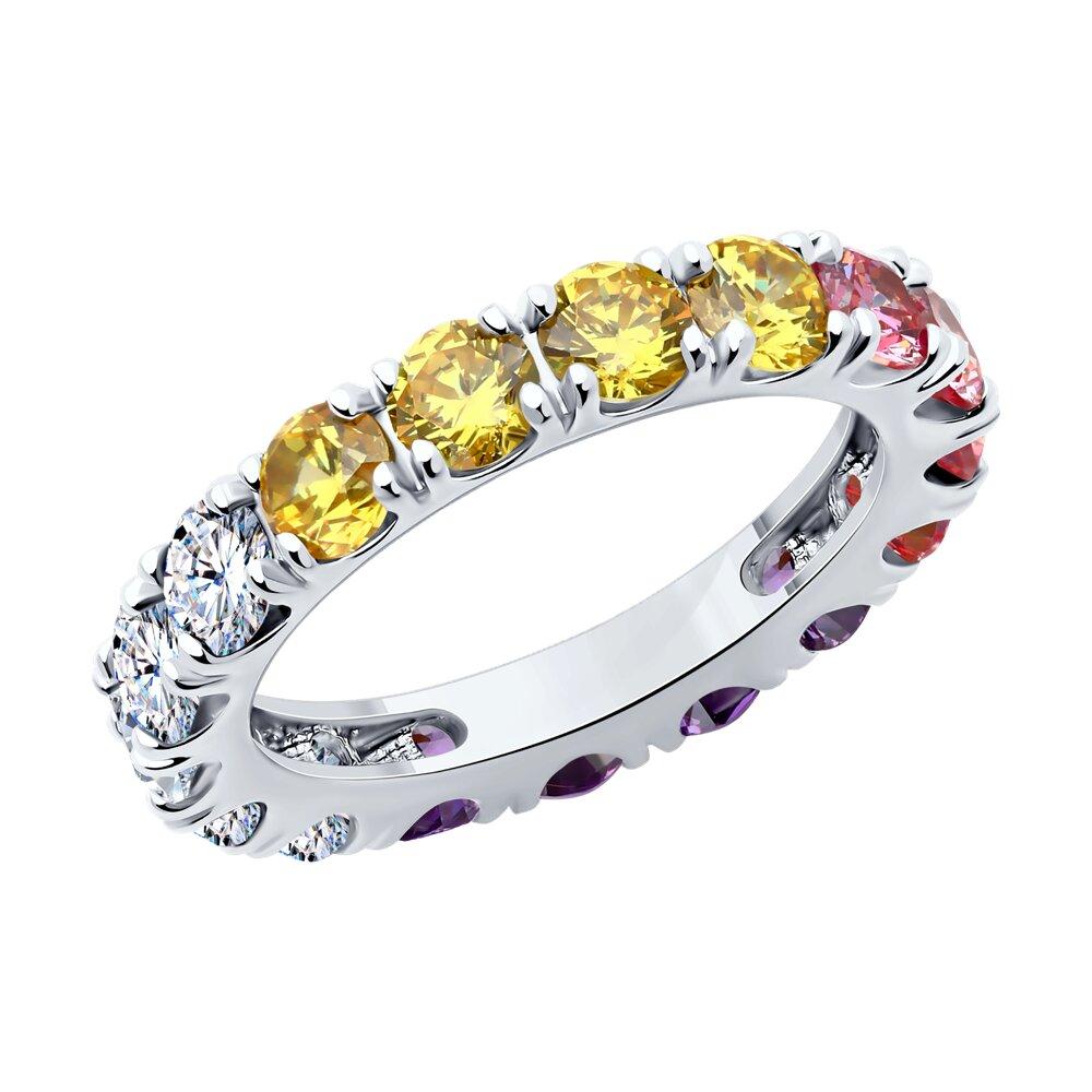 Кольцо из серебра с фианитами из родированное серебро