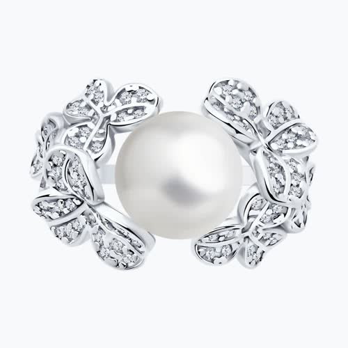 Кольцо из серебра с жемчугом и фианитами из серебро — вид 2