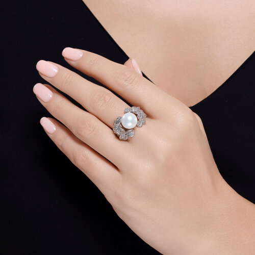 Кольцо из серебра с жемчугом и фианитами из серебро — вид 3