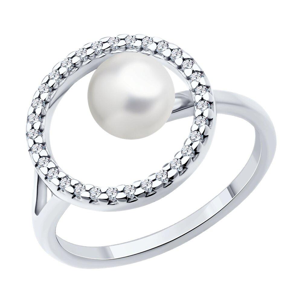 Кольцо из серебра с жемчугом и фианитами - видео на модели