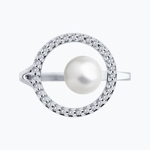 Кольцо из серебра с жемчугом и фианитами из серебро — вид 2
