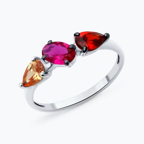 Кольцо из серебра с корундом и фианитами - видео на модели