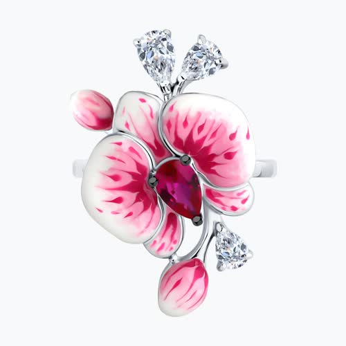 Кольцо из серебра с корундом, фианитами и эмалью из родированное серебро — вид 4