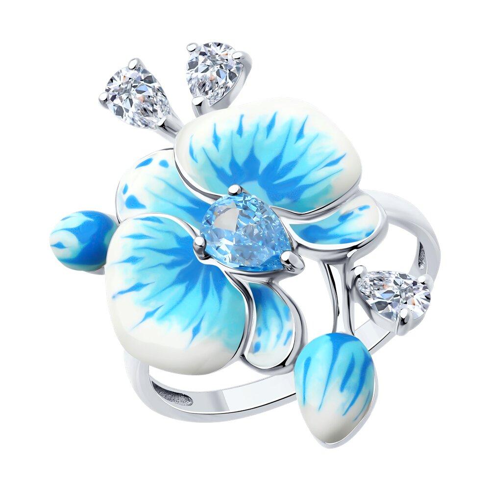 Кольцо из серебра с фианитами и эмалью - видео на модели