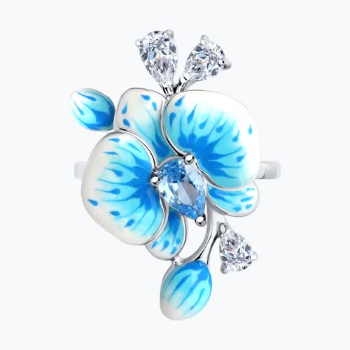 Кольцо из серебра с фианитами и эмалью из серебро — вид 2