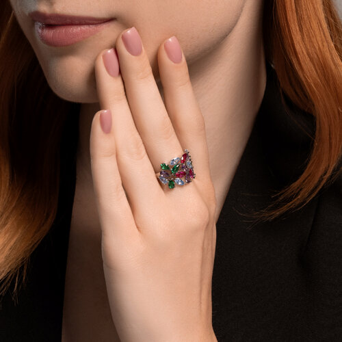 Кольцо из серебра с корундами и фианитами из серебро — вид 4