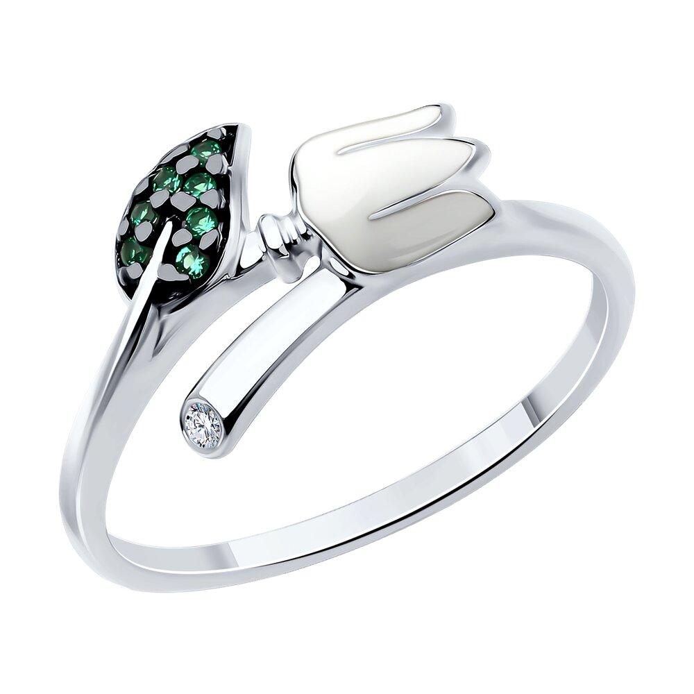 Кольцо из серебра с фианитами и эмалью - видео на модели