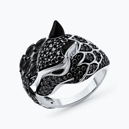 Кольцо из серебра с фианитами и эмалью - видео на модели