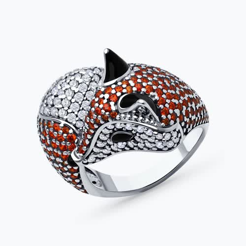 Кольцо из серебра с фианитами и эмалью - видео на модели