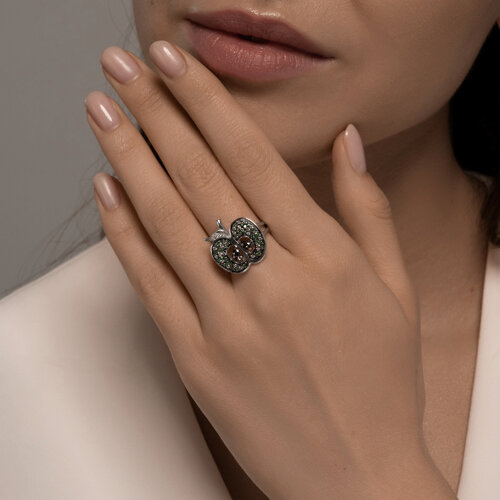 Кольцо из серебра с фианитами из родированное серебро — вид 2