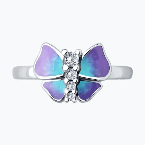 Кольцо из серебра с фианитами и эмалью из серебро — вид 2