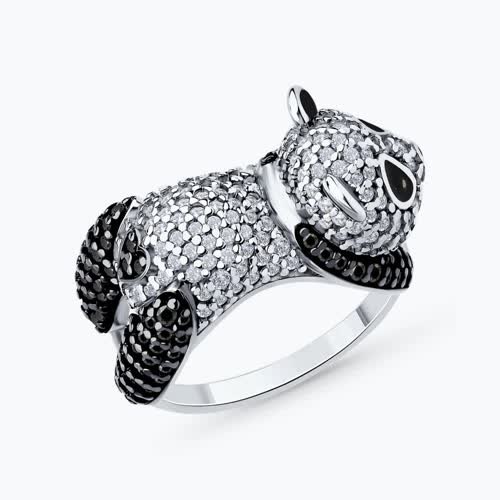 Кольцо из серебра с фианитами и эмалью - видео на модели