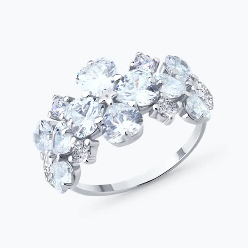 Кольцо из серебра с фианитами - видео на модели