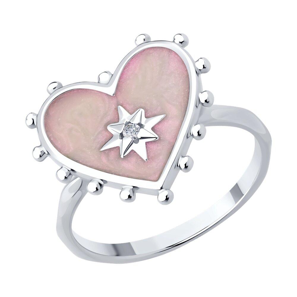 Кольцо из серебра с фианитом и эмалью - видео на модели