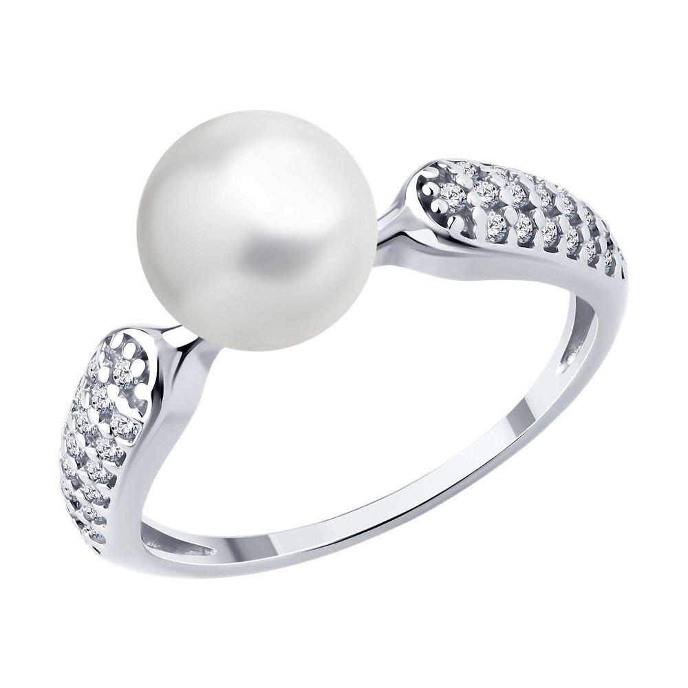 Кольцо из серебра с синтетическим жемчугом и фианитами - видео на модели