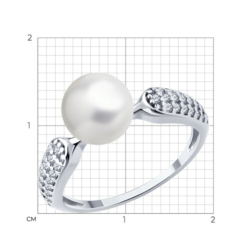 Кольцо из серебра с синтетическим жемчугом и фианитами из серебро — вид 6
