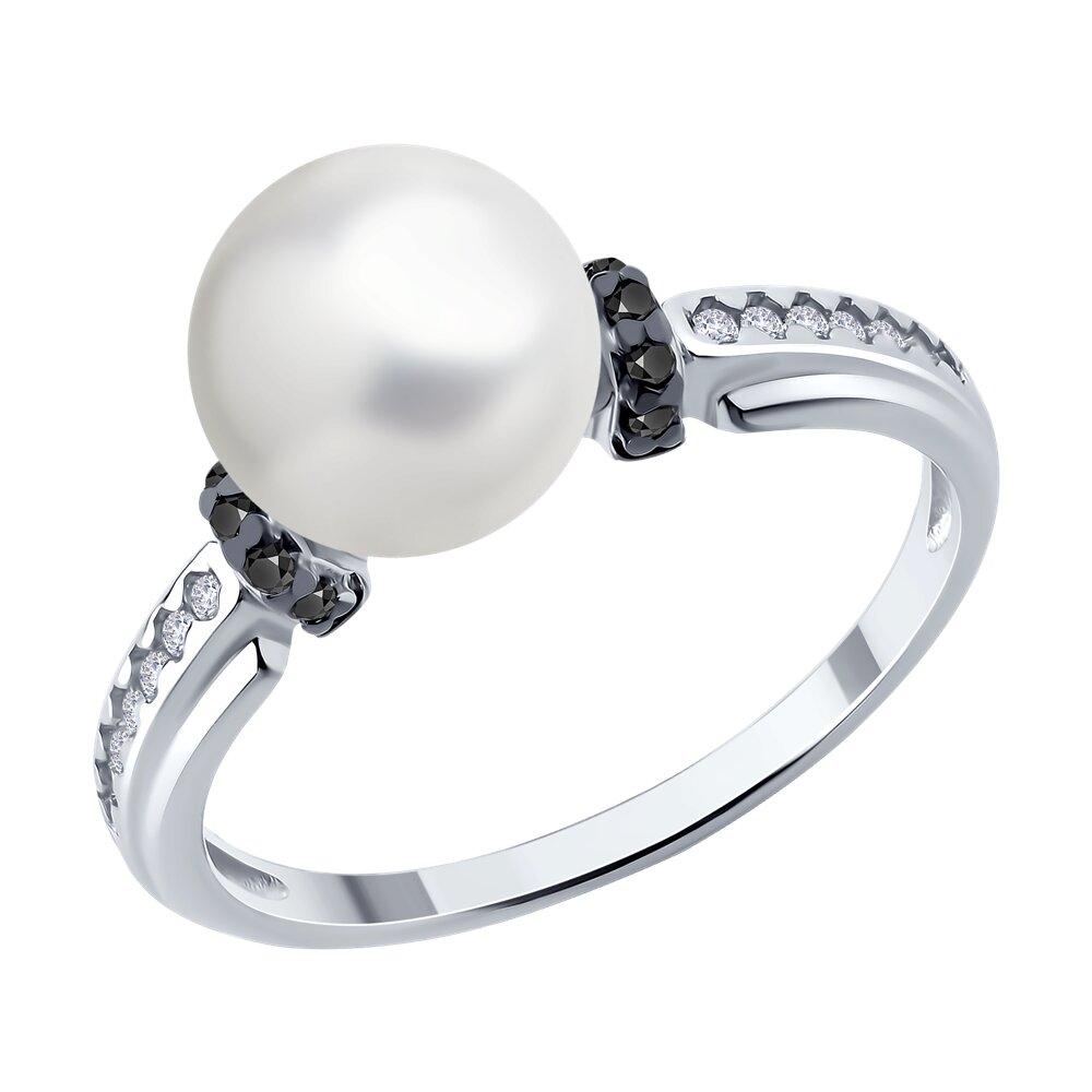 Кольцо из серебра с жемчугом и фианитами - видео на модели