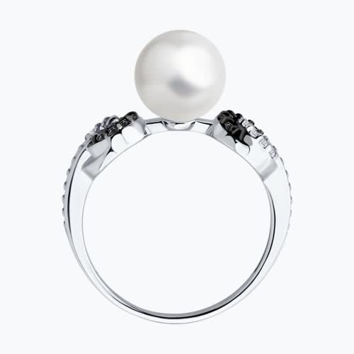 Кольцо из серебра с синтетическим жемчугом и фианитами из серебро — вид 3