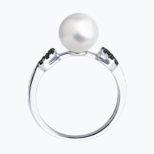 Кольцо из серебра с синтетическим жемчугом и фианитами из серебро — вид 3