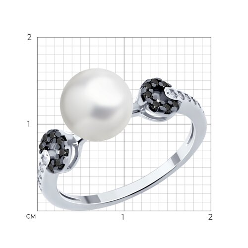 Кольцо из серебра с синтетическим жемчугом и фианитами из серебро — вид 6
