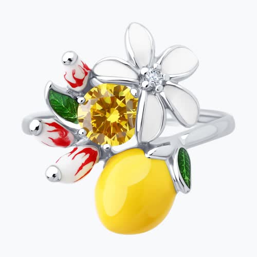 Кольцо из серебра с фианитами и эмалью из серебро — вид 2