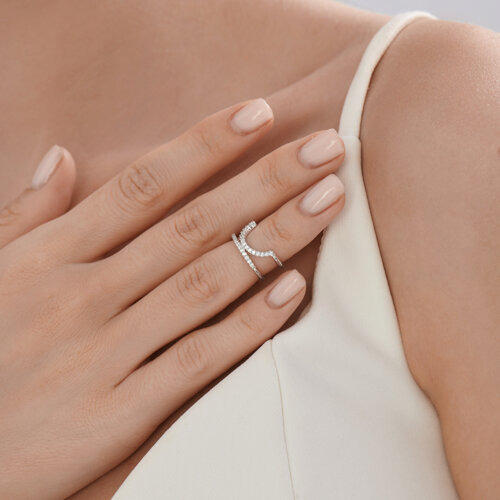 Кольцо на фалангу из серебра с фианитами из серебро — вид 2