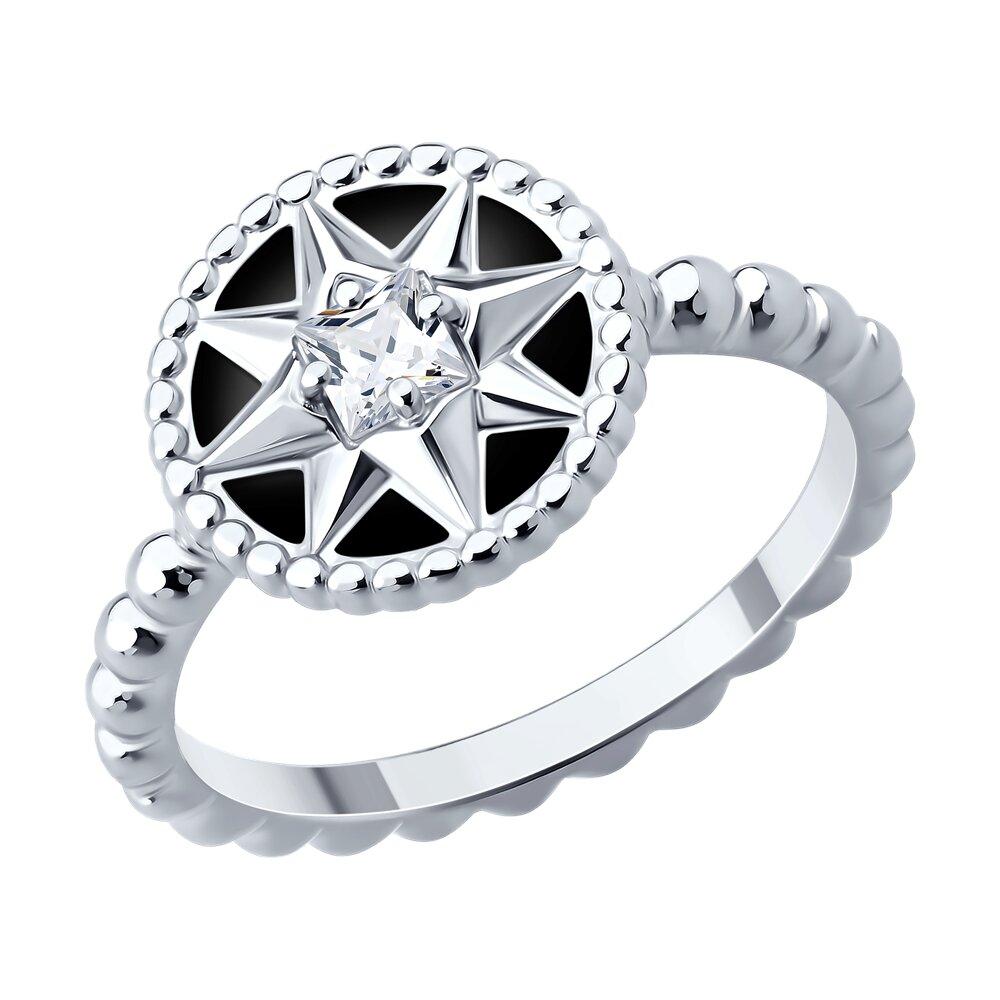 Кольцо из серебра с фианитом и эмалью - видео на модели