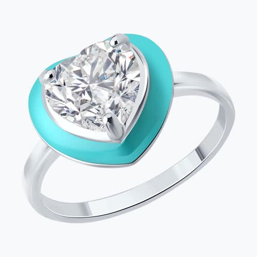 Кольцо из серебра с фианитом и эмалью - видео на модели