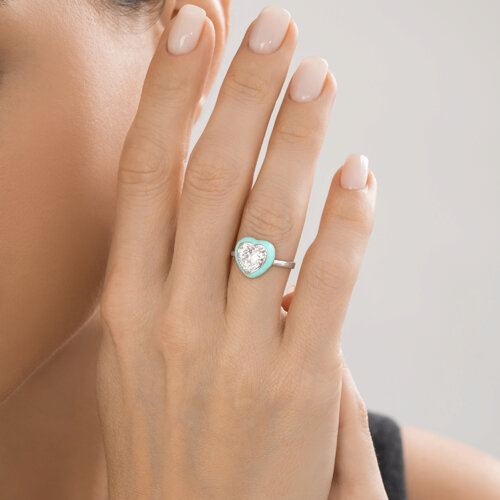 Кольцо из серебра с фианитом и эмалью из серебро — вид 4