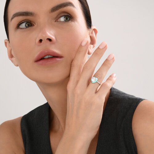 Кольцо из серебра с фианитом и эмалью из серебро — вид 5