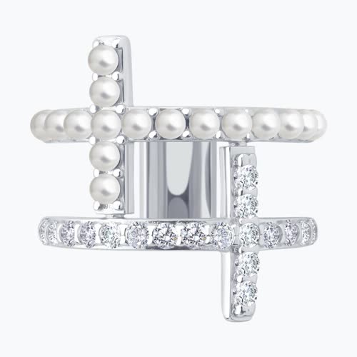 Кольцо из серебра с синтетическим жемчугом и фианитами из серебро — вид 2