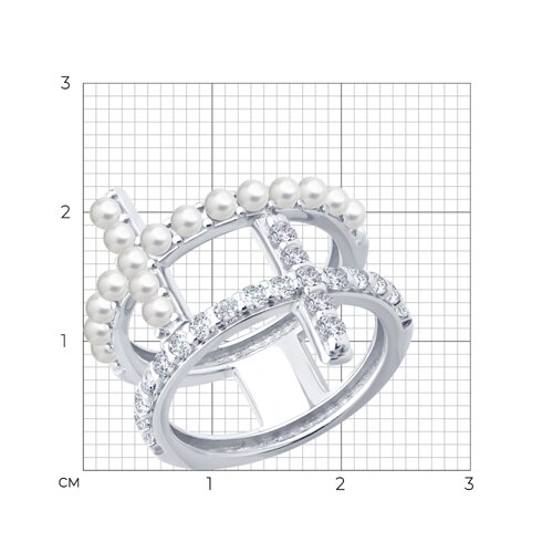 Кольцо из серебра с синтетическим жемчугом и фианитами из серебро — вид 6