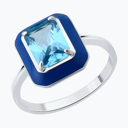 Кольцо из серебра с фианитом и эмалью - видео на модели