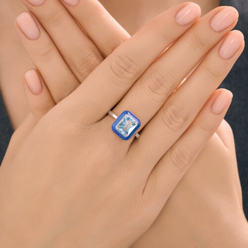 Кольцо из серебра с фианитом и эмалью из серебро — вид 4