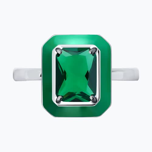 Кольцо из серебра с фианитом и эмалью из серебро — вид 3