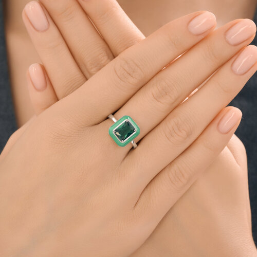 Кольцо из серебра с фианитом и эмалью из серебро — вид 4