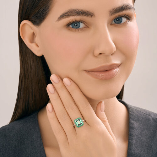 Кольцо из серебра с фианитом и эмалью из серебро — вид 5