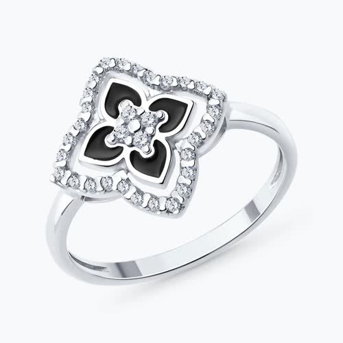 Кольцо из серебра с фианитами и эмалью - видео на модели