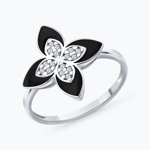 Кольцо из серебра с фианитами и эмалью - видео на модели