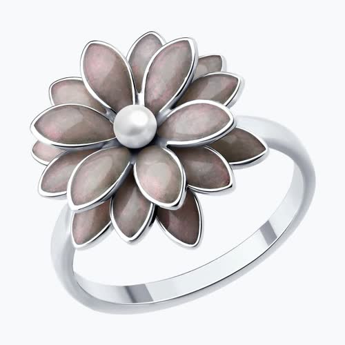 Кольцо из серебра с синтетическим жемчугом и эмалью - видео на модели