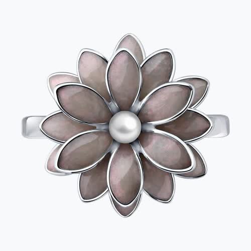 Кольцо из серебра с синтетическим жемчугом и эмалью из серебро — вид 2