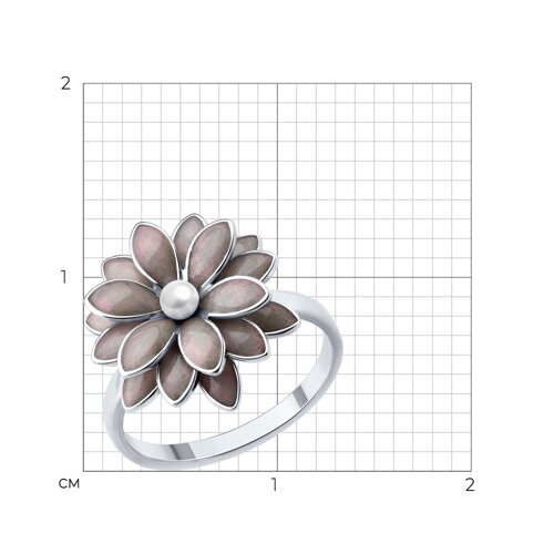 Кольцо из серебра с синтетическим жемчугом и эмалью из серебро — вид 6