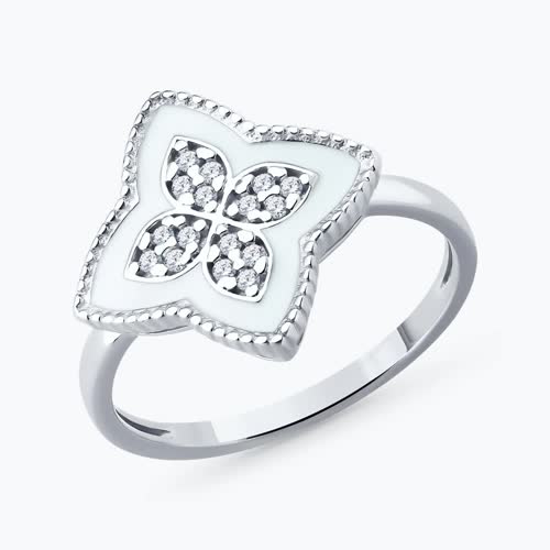 Кольцо из серебра с фианитами и эмалью - видео на модели