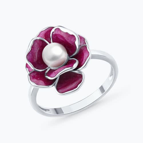 Кольцо из серебра с синтетическим жемчугом и эмалью - видео на модели